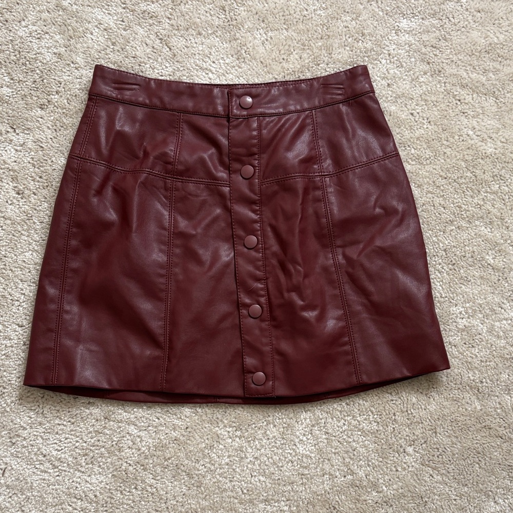Women's Burgundy Leather Skirt